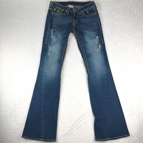 True Religion Denim - VTG True Religion Disco Joey Big T Flare Jeans Y2K Low Rise Studded USA Made 28